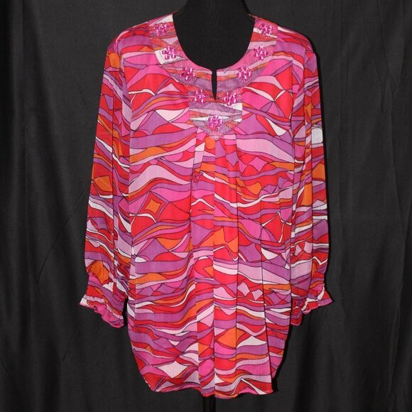 Multiples Abstract Design Pink & Purple Blouse - Picture 6 of 13